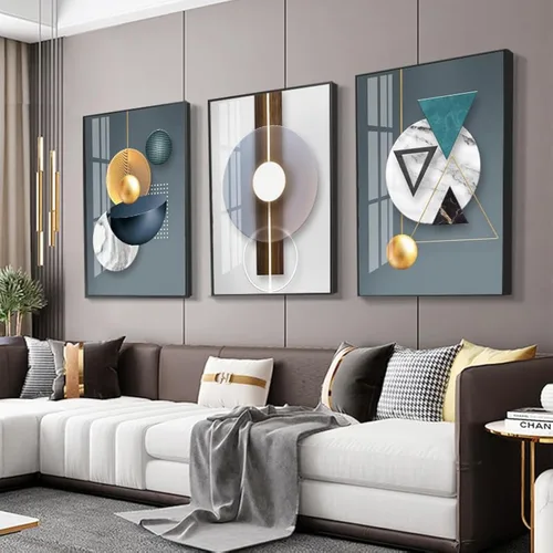 ARTKN Canvas Wall Art 3 Pieces,Abstract Geometry Framed Art Shape Pattern Paintings,Modern Wall Decor Artworks for Living Room Bedroom Office