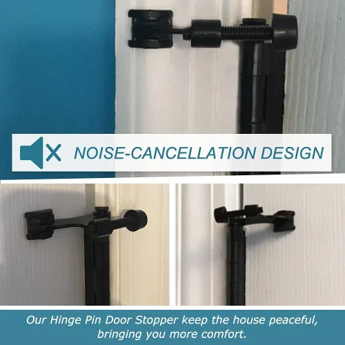 Vista 62 de Paquete de 4 topes de puerta de perno de bisagra negros, tope de puerta de perno de bisagra ajustable de alta resistencia con puntas de tope de goma