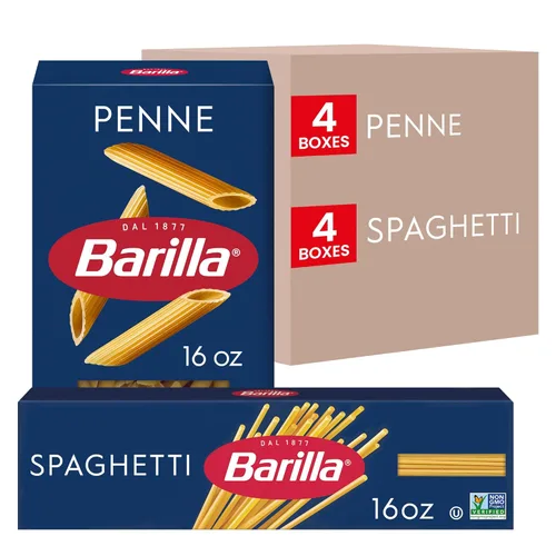 Barilla Penne - Paquete variado de pasta y espagueti, cajas de 16 onzas (paquete de 8), pasta sin OMG hecha con sémola de trigo duro, pasta