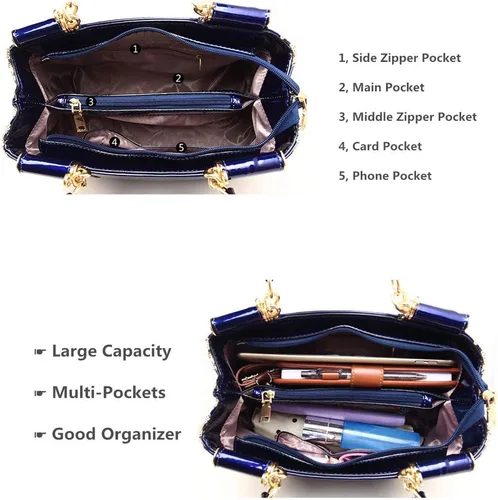 Vista 5 de Bolso de mano para mujer, bolso de mano de moda bordado de charol