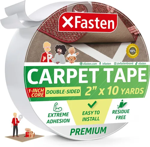 Vista 17 de XFasten Cinta adhesiva de doble cara para alfombras de área, 2 pulgadas x 30 yardas – Cinta antideslizante resistente para alfombras, funciona como