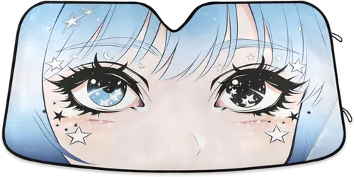 Vista 9 de Parasol para parabrisas de automóvil para mujer, ojos azules con gafas, visera solar para rayos UV y protección solar contra el calor solar, bloquea