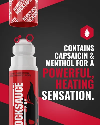 Vista 3 de RockSauce Fire, 3 onzas Roll-On - Crema para aliviar el dolor fácil de usar - Fórmula de capsaicina y mentol alivia el dolor muscular y articular