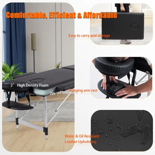 Vista 2 de VIRRMO Mesa de Masaje Portátil con Estirador de Cuello, Cama de Masaje Ligera de 84 Pulgadas, Cama Ajustable para Pestañas, Mesa de Tatuaje