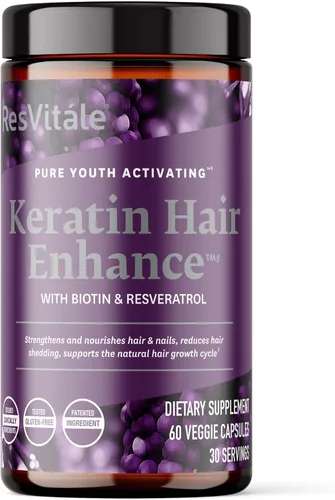 ResVitále Keratin Hair Enhance - Suplemento de queratina para el crecimiento del cabello - 60 cápsulas