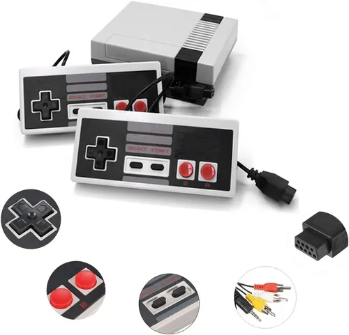 Vista 4 de Consola de juegos retro clásica salida AV sistema de videojuegos NES de 8 bits integrado 620 juegos con 2 controladores clásicos