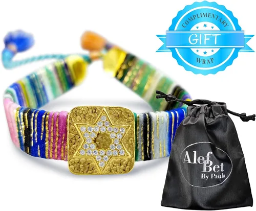 Vista 7 de Alef Bet by Paula Pulsera de la amistad de macramé en tonos azules con dije de estrella judía de David chapada en oro Plateado