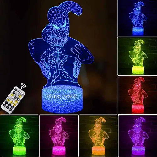 Lámpara LED de ilusión 3D de superhéroe, luz nocturna 3D para niños, 16 colores cambiantes táctil y control remoto, lámpara de decoración para niños