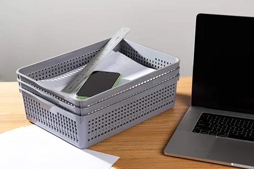 Vista 6 de Cestas organizadoras de plástico/cestas de bandeja de almacenamiento, paquete de 6, gris