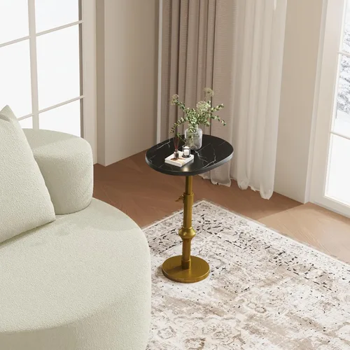 Vista 5 de WHGBJA Mesa de bebida de mármol, mesa de Martini de 10 x 12 pulgadas (22 ~ 30 pulgadas) con base de soporte ajustable de latón antiguo de metal