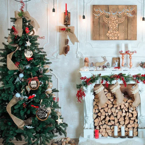 Vista 8 de SENMUT Rebanadas de madera natural, 30 unidades de círculos de madera preperforados de 2.0 a 2.45 pulgadas para manualidades, rebanadas de madera