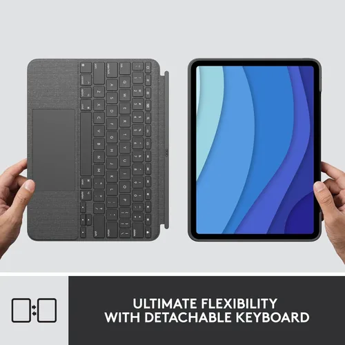 Vista 5 de Logitech Combo Touch iPad Pro de 11 pulgadas (1ª, 2ª, 3ª, 4ª generación - 2018, 2020, 2021, 2022) Funda de teclado Oxford Gris Crayón Lápiz digital
