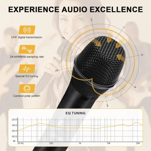 Vista 2 de Sistema de micrófono inalámbrico de 8 canales, juego de micrófono inalámbrico UHF de 500MHz con 8x5 frecuencias, rango de 240 pies, micrófono