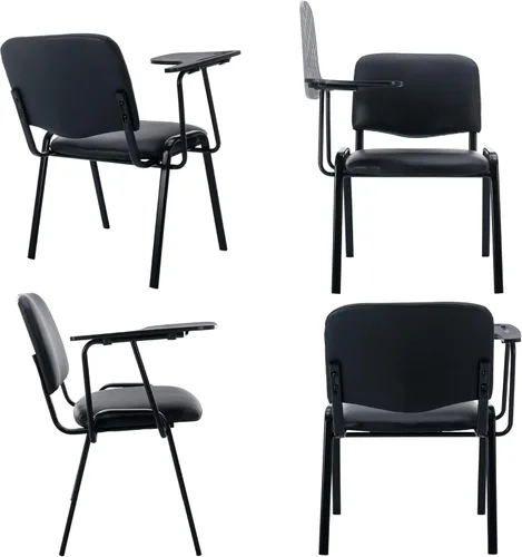 Vista 4 de Sillas de recepción de cuero de vinilo con escritorio adjunto, sillas apilables negras para sala de espera, silla de aula negra para estudiantes