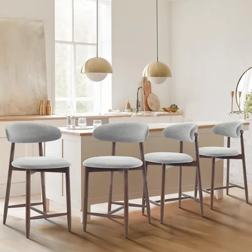 Vista 11 de Taburetes de bar tapizados de altura de mostrador, sillas de isla de cocina con respaldo, taburetes de mostrador modernos con patas de madera
