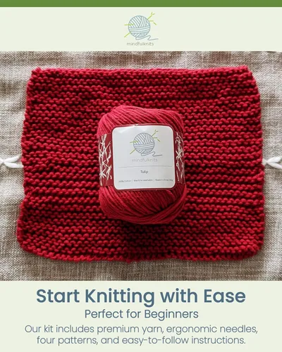 Vista 4 de mindfulknits - Kit de tejido de toalla para principiantes - Incluye hilo de tejer 100% algodón + agujas de tejer circulares y aguja de hilo