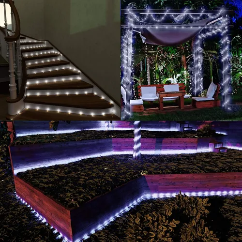 Vista 2 de KerKoor Cuerda de luces solares LED para exteriores, 40 pies, 100 luces LED, 8 modos, funciona con energía solar, cuerda de luces impermeables