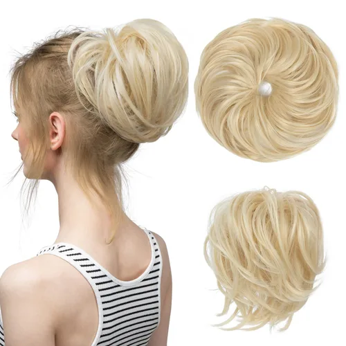 Vista 8 de CJL HAIR Extensiones de cabello rizado con cola de caballo, cabello sintético con coleta recta, coleteros para mujer, rubio ceniza/rubio playa