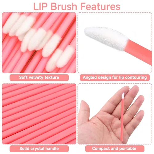 Vista 4 de 100 piezas de aplicadores de brillo labial, pinceles desechables aplicadores de brillo labial varitas de brillo labial aplicadores kit de Rosa bebé
