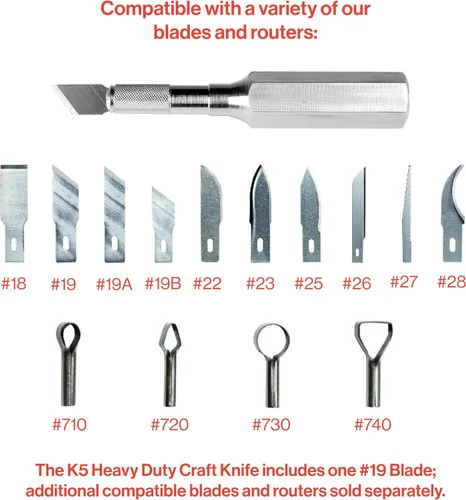 Vista 5 de Excel Blades K6 - Cuchillo de precisión resistente – Mango de metal hexagonal con hoja en ángulo #19 – Cuchillo artesanal de fácil cambio