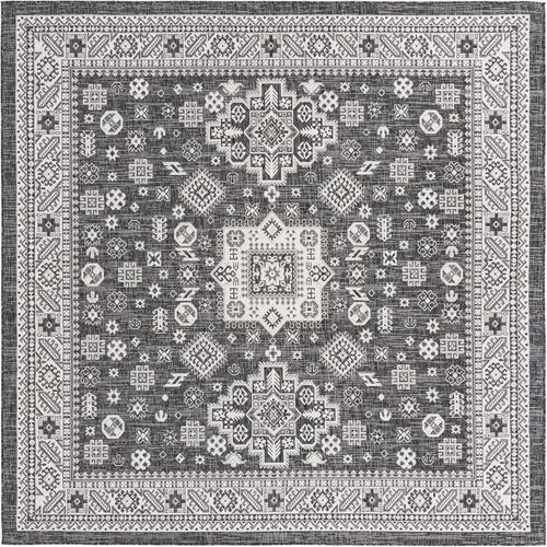Vista 220 de Unique Loom Outdoor Aztec Collection Alfombra de área, Chalca (7 pies 10 pulgadas, cuadrada, azul/marfil)