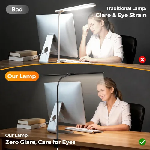 Vista 5 de SKYLEO LED Desk Lamp with Clamp - Double Head Desk Light with Remote and Touch - Eye Protection - 12 W, 5 Color Modes, Timer and Memory Function