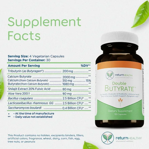 Vista 5 de Suplemento de doble butirato para la salud intestinal Suplementos digestivos probióticos y posbióticos para apoyo intestinal Mejora la función