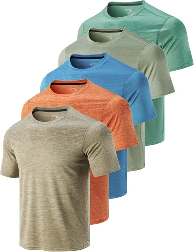 Paquete de 5 camisetas de manga corta, con cuello redondo y de secado rápido para hombre, camisetas deportivas para correr, entrenar o ir al gimnasio