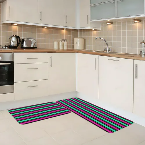 Vista 2 de Antifatigue Kitchen Mats for Floor 2 Piece - Retro Color Line Print Kitchen Rugs Non Slip Washable, Runner Rug Standing Mat for