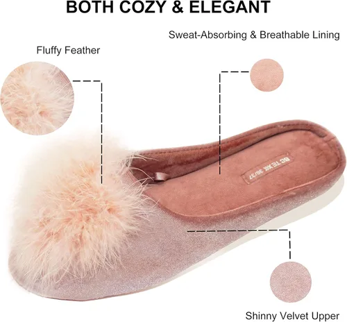 Vista 3 de BCTEX COLL - Pantuflas de terciopelo acogedoras para mujer, con espuma viscoelástica, mullida, suela antideslizante, para el hogar y el dormitorio
