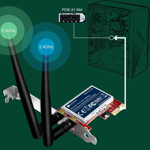 Vista 5 de Adaptador de red inalámbrico N 2.4GHz 300Mbps PCIE para Windows 11, 10, 8.1, 8, 7, XP (32/64bit), Windows Server y Linux PCs, tarjeta WiFi PCIE