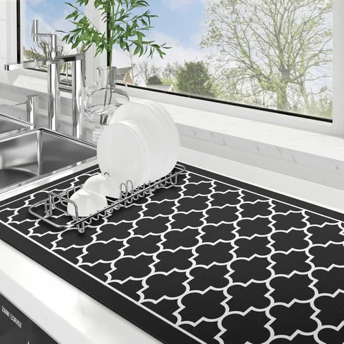 Vista 9 de WISELIFE Tapete de secado de platos súper absorbente, tapete de secado de platos grande para encimera de cocina, tapete de secado de platos fácil