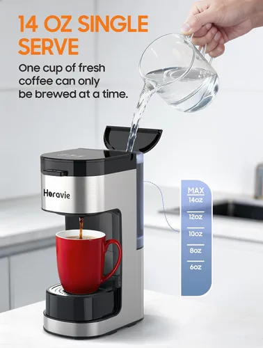 Vista 7 de Horavie Single Serve Coffee Maker, Hot and Iced Coffee Maker for K Cup and Ground, 6 to 14 Oz Brew Sizes Single Cup Coffee Maker with Descaling
