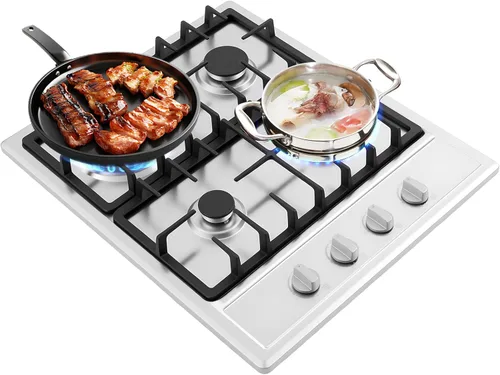 Placa de cocina de gas de 4 quemadores, convertible de GN/LPG, cocina de gas de acero inoxidable de 24 pulgadas con protección de termopar