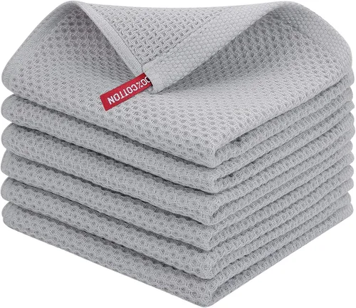 Vista 390 de Homaxy Paños de cocina de 100% algodón con tejido de gofre, ultra suaves, absorbentes, de secado rápido, 12 x 12 pulgadas, paquete de 6, amarillo