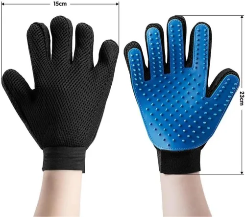 Vista 6 de HEALTHYPAWS Juego de 2 cepillos de aseo para perros Guante removedor de pelo de baño para mascotas con mango de anillo ajustable para cabello