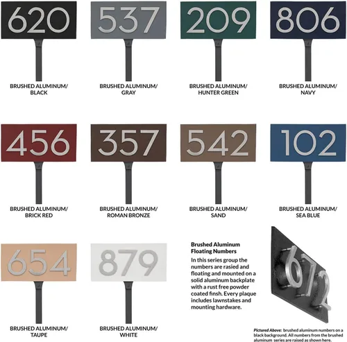 Vista 5 de Montague Metal Products Placa de dirección horizontal flotante moderna de 4 pulgadas con estaca de césped, letrero de dirección montado, letrero