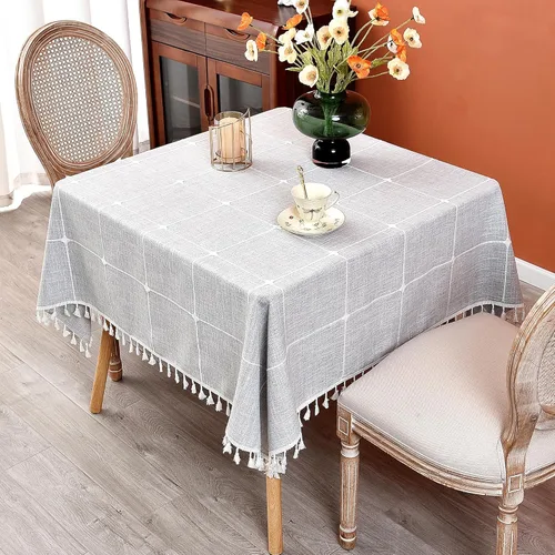 Vista 12 de Mantel redondo a cuadros de 36 pulgadas de algodón y lino, mantel redondo grueso, cubierta para mesa de café para casa de campo, cocina, comedor