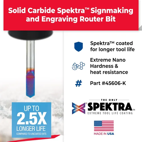 Vista 2 de Amana Tool Spektra Extreme Tool Life - Broca de carburo sólido recubierta para señalización y grabado, 45606-K, grabado de 120 grados, ancho