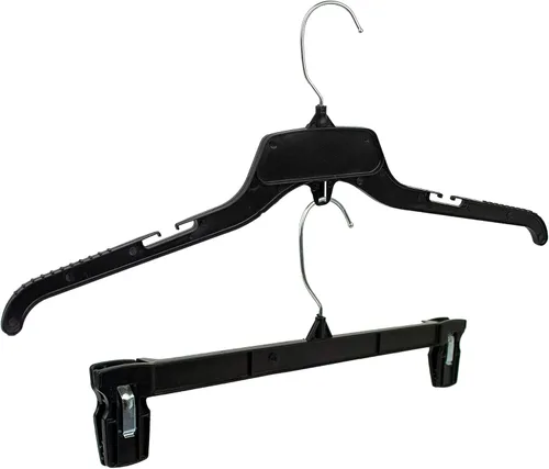 Vista 2 de HangOn Juego combinado de perchas para camisa y pantalones, plástico reciclado, negro, 19 pulgadas y 14 pulgadas, 15 cada uno, 30 en total
