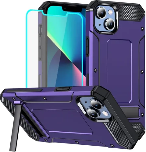 Vista 8 de HNHYGETE Funda para iPhone 13 con protector de pantalla, resistente y resistente contra caídas, cubierta trasera para iPhone 14 (negro)