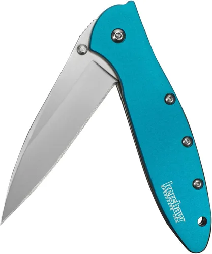 Vista 5 de Kershaw Puerro, cuchillo plegable negro; hoja de acero Sandvik 14C28N de 3 pulgadas, mango de acero inoxidable 410, tanto recubierto de DLC como