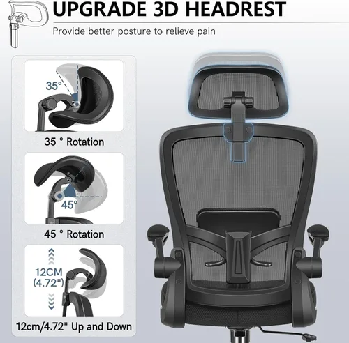 Vista 3 de FelixKing Silla de oficina, silla de escritorio con soporte lumbar suave, silla ergonómica para computadora con reposacabezas, respaldo alto