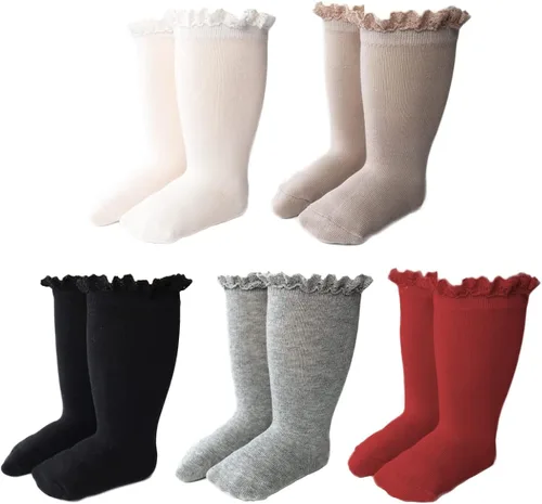 Yenzat Baby Knee High Socks with Ruffle for Infant Toddler Girls Long Stockings