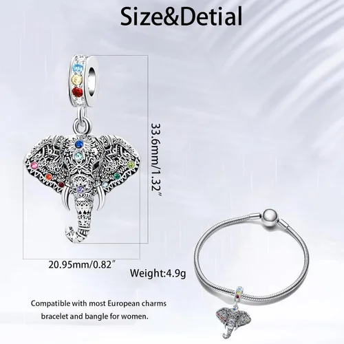 Vista 6 de YSAHan - Abalorio de cristal con diseño de mariquita y elefante de buena suerte para pulsera Pandora