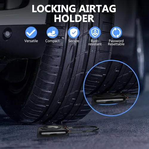 Vista 3 de Compatible con Apple AirTag Secure Lock con cable de alambre, candados de equipaje combinados de 3 dígitos, cuerpo de aleación ultra duradero, funda