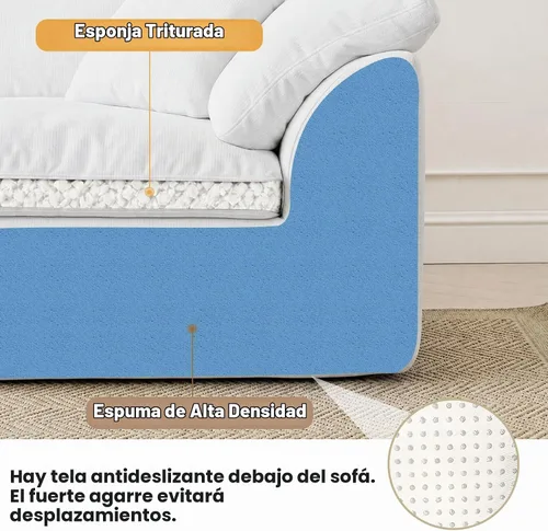 Vista 6 de Sofá modular de nube sin hueso de 110 pulgadas para sala de estar, sofá modular en forma de L de gran tamaño con otomana, sofá seccional de felpilla