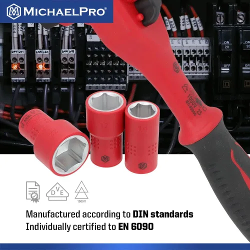 Vista 3 de MichaelPro Juego de herramientas aisladas VDE de 16 piezas de 3/8 pulgadas con enchufes, puntas de enchufe, llaves, trinquete, herramientas