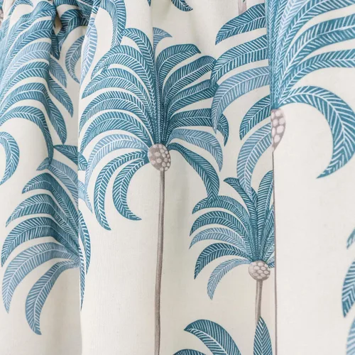 Vista 4 de VOGOL Cenefas azules para ventanas pequeñas, cenefas de ventana con estampado de hojas para sala de estar, cortinas cortas con bolsillo para barra