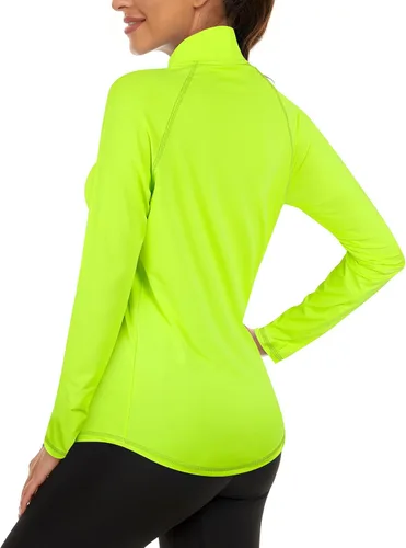 Vista 4 de LURANEE Sudadera de manga larga con cremallera de 14 para mujer, UPF 50+, para senderismo, correr, entrenamiento